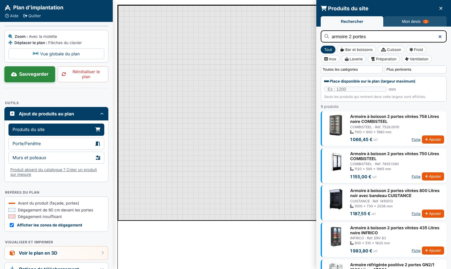 Panneau de recherche des produits