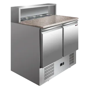 Saladette rfrigre 2 portes avec bacs et plan de travail en marbre REDFOX MP 902