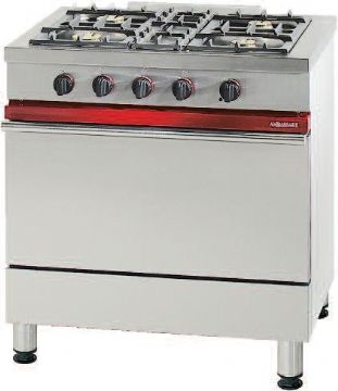 Fourneau 4 feux vifs sur four gaz large AMBASSADE