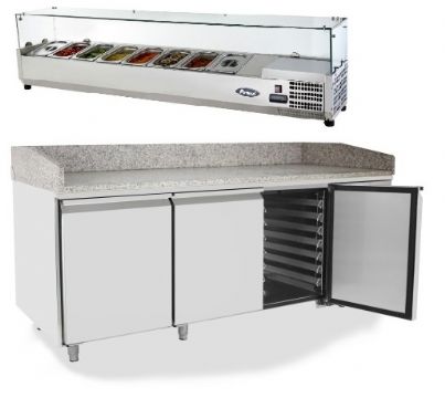 Meuble à pizza 3 portes avec vitrine à capot inox ATOSA Meuble à pizza 3 portes avec vitrine à capot inox ATOSA