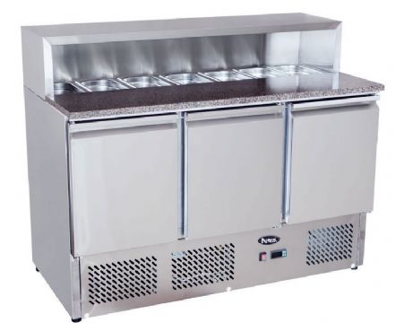 Saladette réfrigérée 3 portes avec marbre et dessus inox ATOSA Saladette réfrigérée 3 portes avec marbre et dessus inox ATOSA
