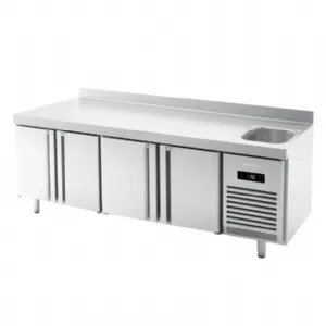 Table r�frig�r�e 4 portes vitr�es positif avec Evier 700 de profondeur compatible 60 Hz INFRICO BMGN2450F-60hz