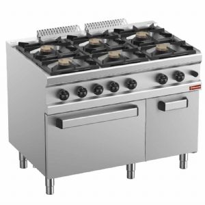 Fourneau 6 feux vifs sur four gaz GN2/1 avec baie libre  DIAMOND