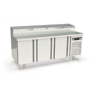 Table rfrigre de prparation pizza 3 portes avec vitrine  capot inox CORECO