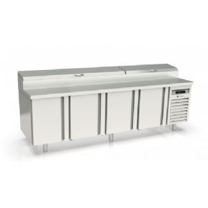 Table rfrigre de prparation pizza 4 portes avec vitrine  capot inox CORECO