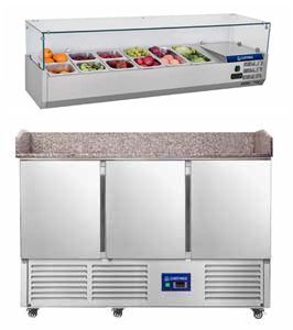 Saladette rfrigre 3 portes avec granit et vitrine  ingrdients CUISTANCE