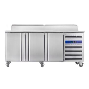 Table rfrigre de prparation pizza 3 portes avec vitrine  capot inox CUISTANCE