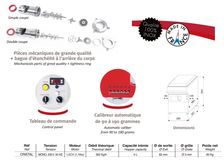 Hachoir réfrigéré avec portionneur automatique multicalibres 300 Kg/h  DADAUX - CRYPTON - R disponible sur Chr Restauration