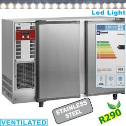 Arrire-bar rfrigr 2 portes pleines battantes inox DIAMOND