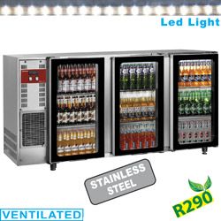 Arrire-bar rfrigr 3 portes vitres battantes inox DIAMOND