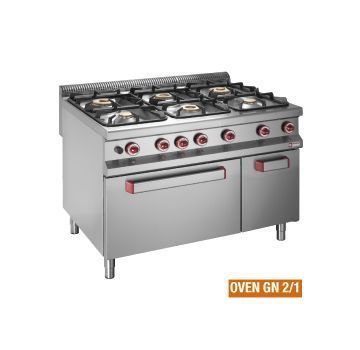 Fourneau 6 feux vifs sur four gaz gamme 900 DIAMOND