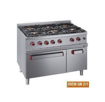 Fourneau 6 feux vifs sur four gaz GN2/1 et placard DIAMOND