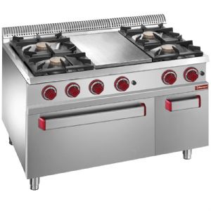 Fourneau 4 feux vifs et plaque coup de feu sur four gaz GN2/1 DIAMOND