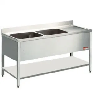 Plonge inox 2 bacs avec gouttoir  droite 1400x600mm DIAMOND - L1421D/6 L1421D/6