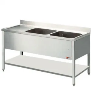 Plonge inox 2 bacs avec gouttoir  gauche 1600x700mm DIAMOND - L1621S L1621S