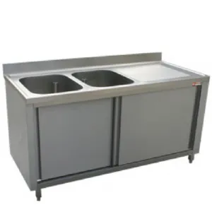 Plonge inox sur meuble 2 bacs avec gouttoir  droite 1600x700mm DIAMOND - L1621D-AS L1621D-AS