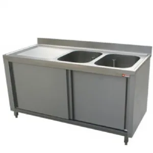 Plonge inox sur meuble 2 bacs avec gouttoir  gauche 1800x700mm DIAMOND - L1821S-AS L1821S-AS