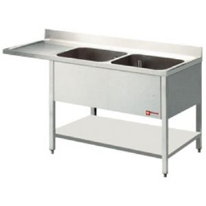 Plonge inox 2 bacs avec gouttoir  gauche 1600x700mm DIAMOND - L1621VS