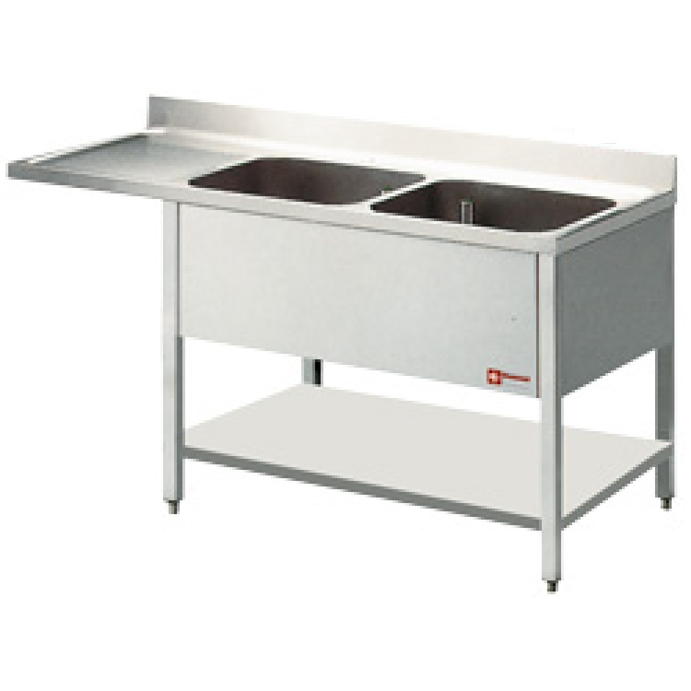 Plonge inox 2 bacs avec égouttoir à gauche 1800x700mm DIAMOND