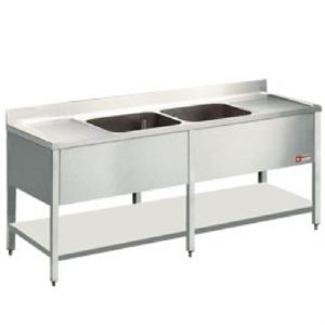 Plonge inox avec 2 bacs et 2 gouttoirs 2200x700mm DIAMOND - L2221