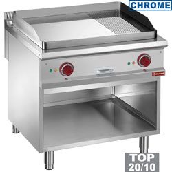 Plancha professionnelle lectrique rainure / lisse en chrome 2 zones sur baie libre DIAMOND profondeur 900mm
