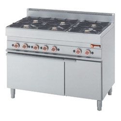 Fourneau 6 feux vifs gaz sur four gaz DIAMOND profondeur 650mm