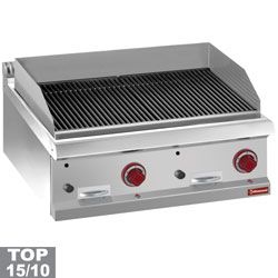 Plancha Gaz Double sur Meuble Plaque de Cuisson Rainurée - 14 kW Pas Cher