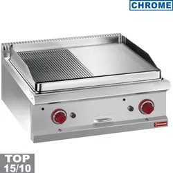 Plancha professionnelle gaz lisse/rainure en chrome 2 zones DIAMOND profondeur 700mm G7/PMCD7T