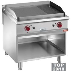 Plancha professionnelle gaz rainure / lisse en fonte 2 zones sur baie libre DIAMOND profondeur 900mm