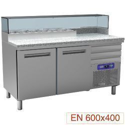Table pizza 2 portes avec vitrine et 3 tiroirs neutres DIAMOND