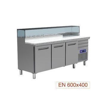 Table pizza 3 portes avec vitrine et 3 tiroirs neutres DIAMOND