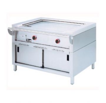 Plancha professionnelle Teppanyaki gaz 2 zones sur armoire DIAMOND