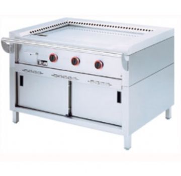 Plancha professionnelle Teppanyaki gaz 3 zones sur armoire DIAMOND
