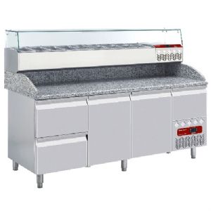 Table pizza 2 portes avec vitrine et 2 tiroirs neutres DIAMOND TP261/R2_SY198G/PR2