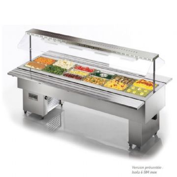 Buffet chauffant bain-marie central en inox avec cuve pour bacs GN1/1 TECFRIGO