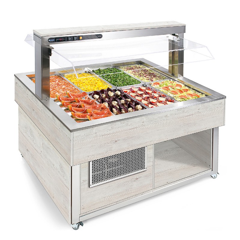 Buffet réfrigéré central carré avec cuve pour bacs GN1/1 AFINOX ...