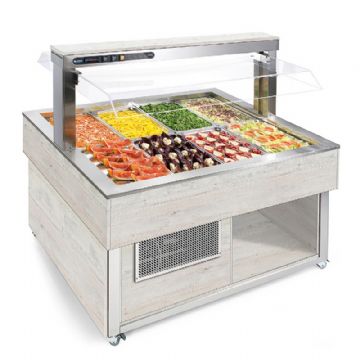 Buffet réfrigéré central carré avec cuve pour bacs GN1/1 AFINOX Buffet réfrigéré central carré avec cuve pour bacs GN1/1 AFINOX