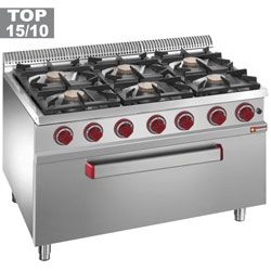 Fourneau 6 feux vifs sur grand four gaz DIAMOND