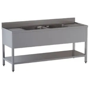 Plonge inox avec 2 bacs et 2 égouttoirs 2000x700mm DIAMOND - L2021 L2021/D-SX7