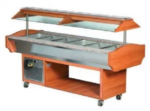 Buffet chauffant bain-marie en bois central avec cuve pour bacs GN1/1 B2206BA