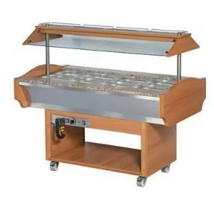 Buffet chauffant bain-marie en bois central avec cuve pour bacs GN1/1 B1604BA