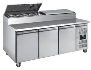 Table rfrigre de prparation 3 portes avec vitrine  capot inox