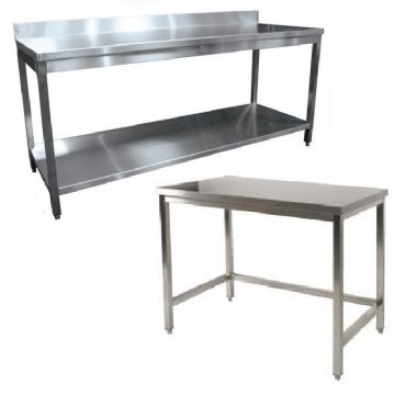 Table inox démontable adossée avec étagère Largeur 2000mm et Profondeur 600mm