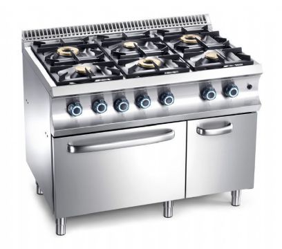 Fourneau 6 feux vifs sur four gaz et placard MBM Fourneau 6 feux vifs sur four gaz et placard MBM