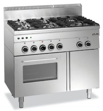 Fourneau 6 feux vifs sur four gaz et placard MBM profondeur 600mm