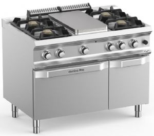 Fourneau 4 feux vifs avec plaque mijotage sur four gaz MBM - DOMINA PRO 700