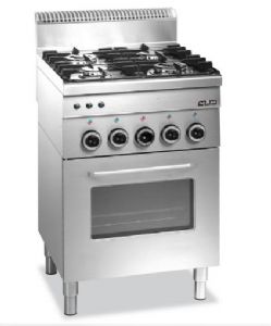 Fourneau 4 feux vifs sur four gaz GN1/1 MBM profondeur 600mm