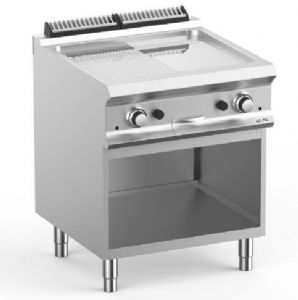 Plancha professionnelle gaz lisse et rainure sur placard ouvert MBM - DOMINA PRO 700