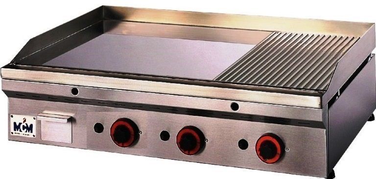 Plaque de cuisson gaz 700x650x280/380 1/2 rainurée -Top- chrome diamond