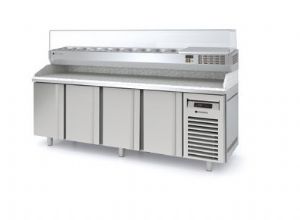 Table pizza 4 portes avec granit et vitrine  ingrdients CORECO